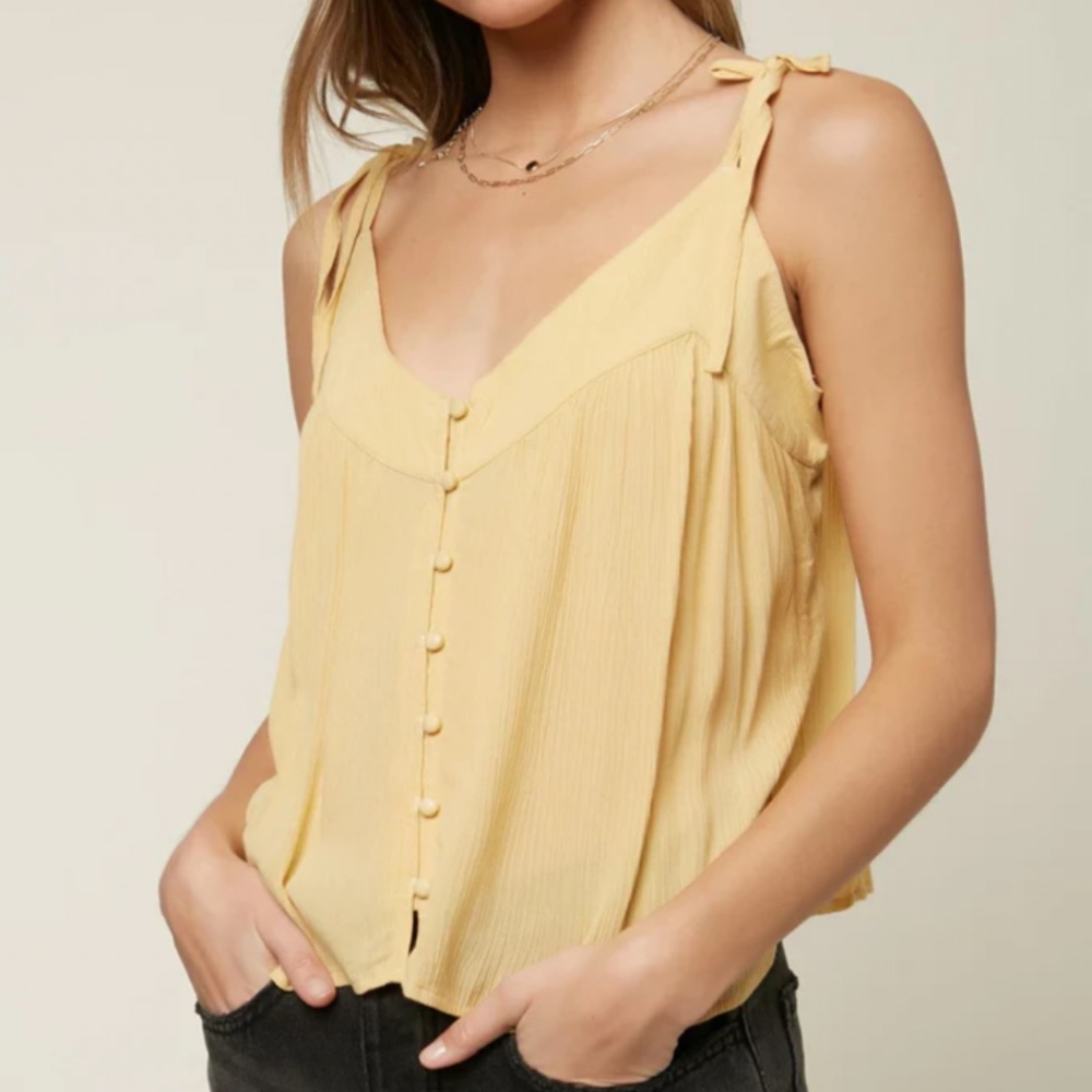 Nwt O'neill ‘May Solid Top’ Yellow Knit Button Do… - image 1
